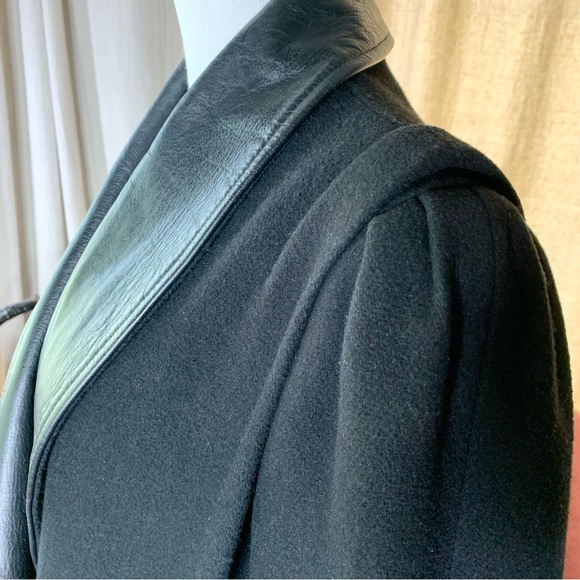 80s Wool Leather Trimmed Coat - Picture 8 of 10